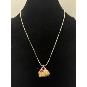 Charmed Necklace Girls 15 Inch Silver Handbag Purse Pendant Rhinestone Enamel